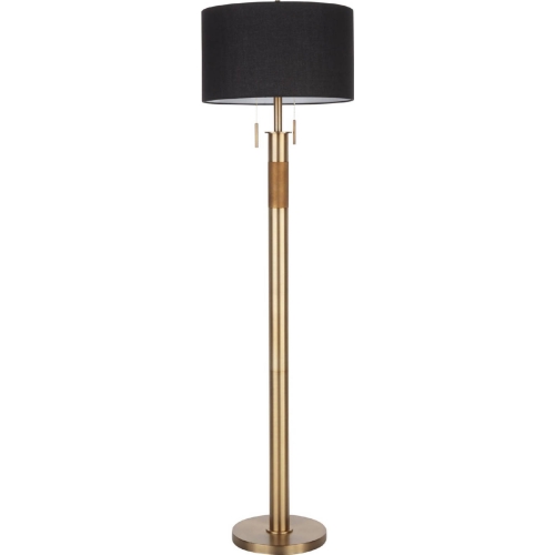 Trophy Floor Lamp in Antique Brass & Black Linen Shade